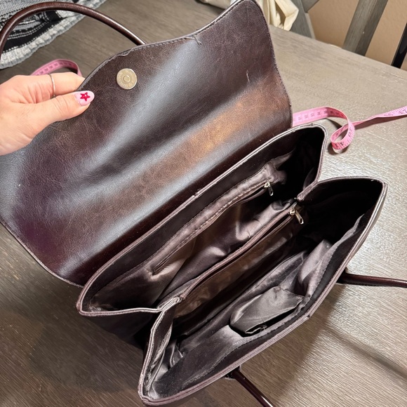 Vintage Baguette Purse Cherry Black Red Leather Shoulder Bag - Picture 5 of 12